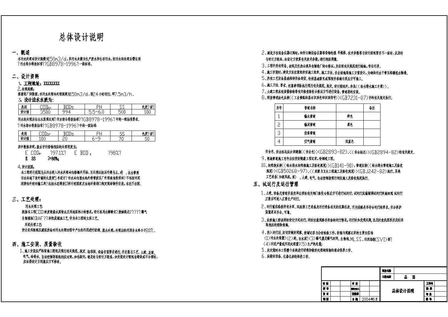 某乡镇地区实用污水处理站初步CAD设计图