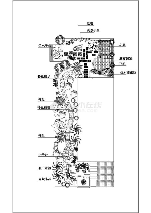 某长方形别墅庭院绿化总平面设计CAD参考图-图二