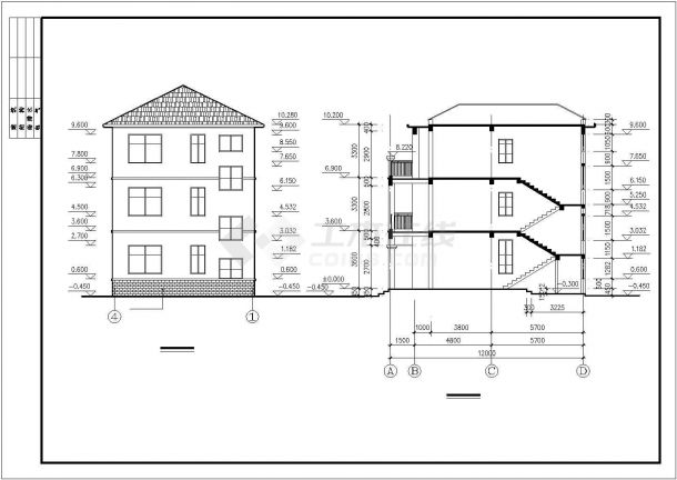 某钢筋结构三层别墅建筑设计施工CAD图纸-图二