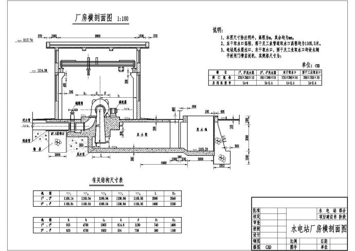 某水电站厂房CAD设计构造横剖面图_图1
