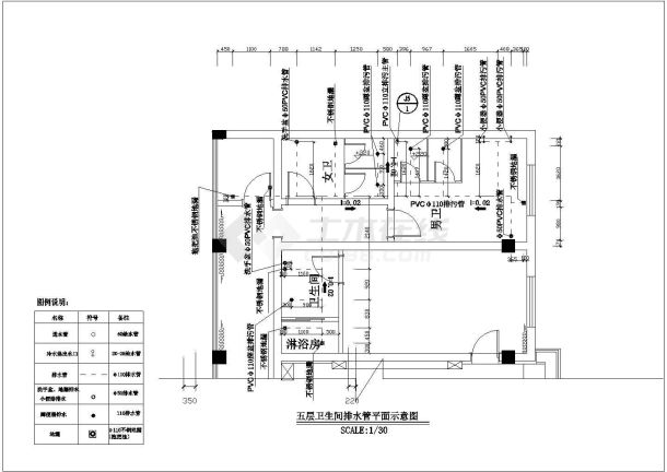 某地高层办公楼给排水系统平面CAD图纸-图二