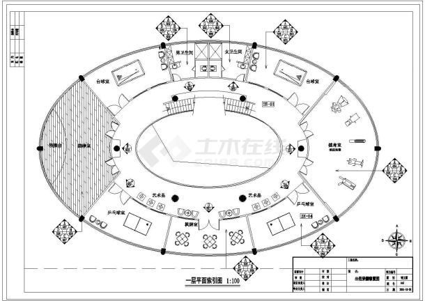 完整圆型建筑会所室内装饰设计cad竣工图-图二