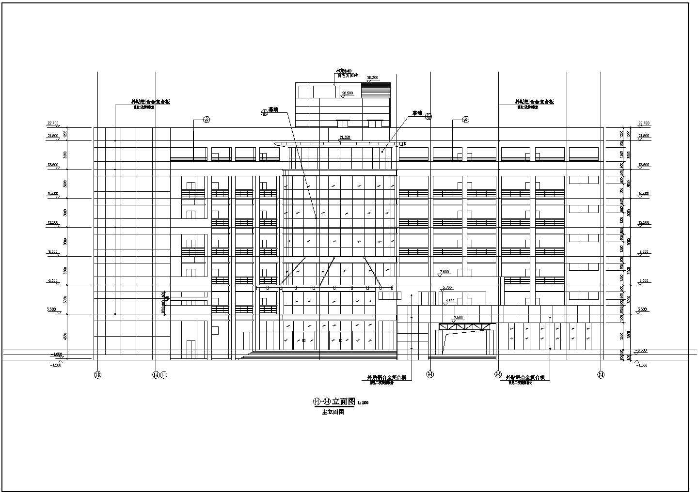 某长40米 宽33米7层4479.08平方米水利局办公楼CAD建筑施工图
