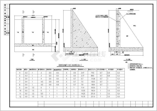 某12米高扶壁式挡土墙结构设计CAD施工图-图一