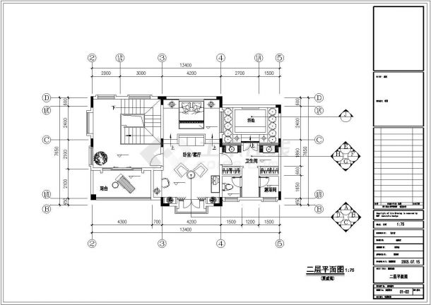夏威夷别墅室内装修设计cad平面施工图-图一