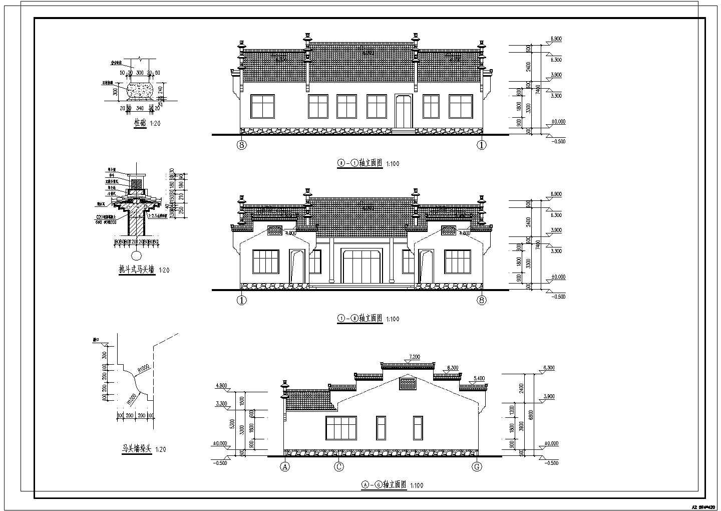 某地区私人徽派别墅建筑结构CAD设计构造施工图