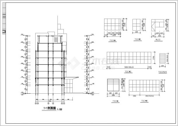 某消防队办公楼CAD设计框架结构设计全套施工图-图二