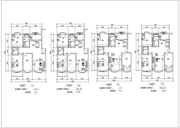 濮阳市多层住宅户型方案设计全套施工cad图-图一