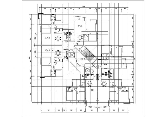 西安市融科新城小区高层公寓住宅楼局部平面设计CAD图纸_图1