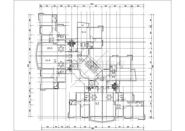 西安市融科新城小区高层公寓住宅楼局部平面设计CAD图纸-图二