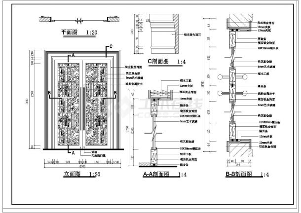 某娱乐城双开玻璃推拉门装修设计cad施工详图（甲级院设计）-图一