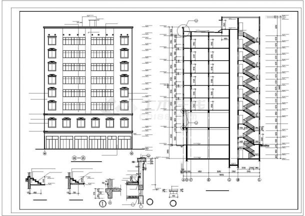 湖州康乐花园小区3170平米8层混合住宅楼建筑设计CAD图纸（含负一层）-图二