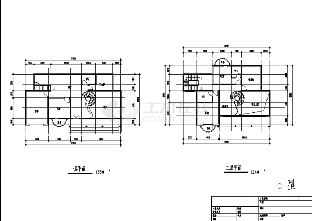 三套带夹层联排别墅住宅楼建筑设计施工cad图纸（含说明）-图一
