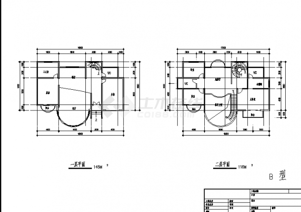 三套带夹层联排别墅住宅楼建筑设计施工cad图纸（含说明）-图二