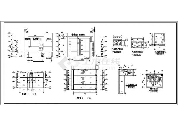 带植草屋面大型综合楼建筑CAD设计图纸-图二