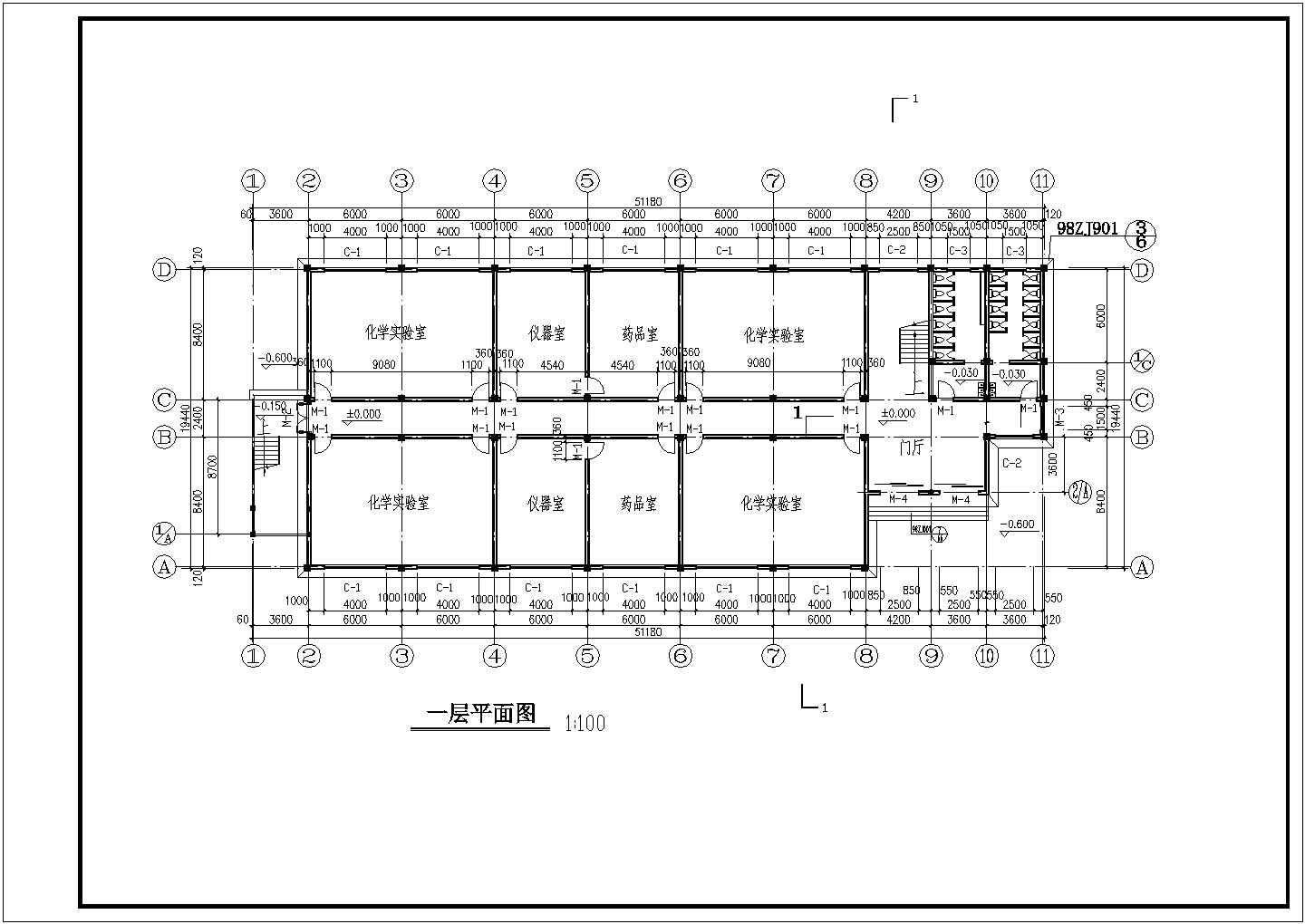 5层实验楼建筑施工图CAD
