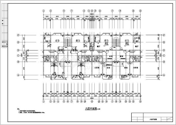 衡阳市悠彩郡小区1900平米六层多单元住宅楼全套建筑设计CAD图纸-图二