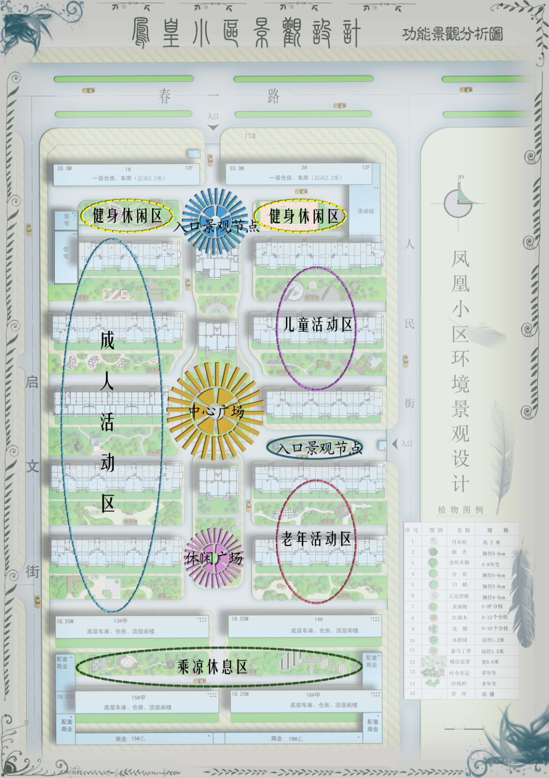 凤凰小区景观设计cad全套施工图（含效果图）