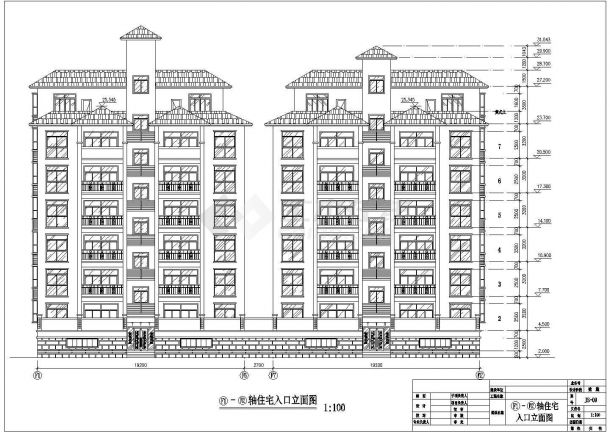 苏州水岸花园小区两栋8层框架结构商住楼建筑设计CAD图纸（1层为商铺）-图二