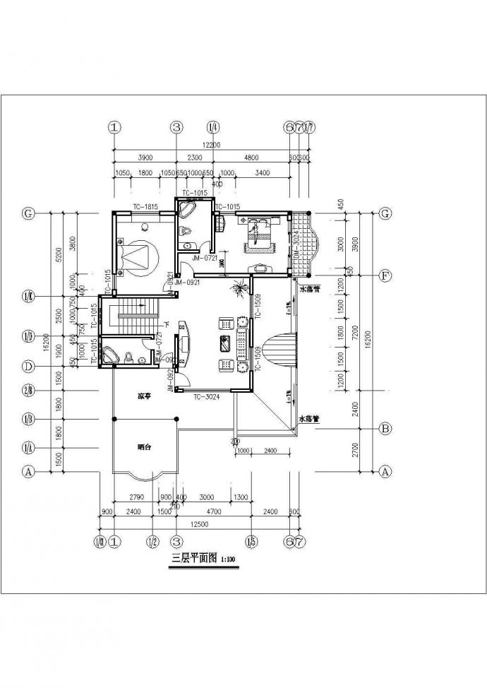 3层别墅建 筑CAD图纸设计_图1