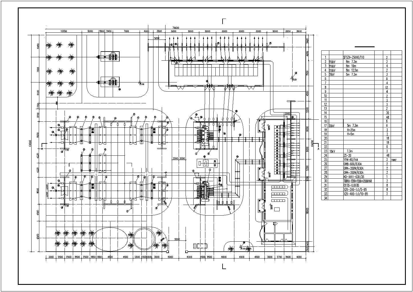某110KV变电站布置图平面图电气设计CAD完整详细