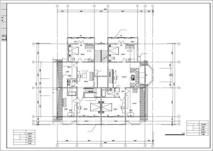 某单元楼楼层户型平面CAD建筑施工图纸【1楼梯1电梯2户 3室2厅 120至141平米之间】_图1