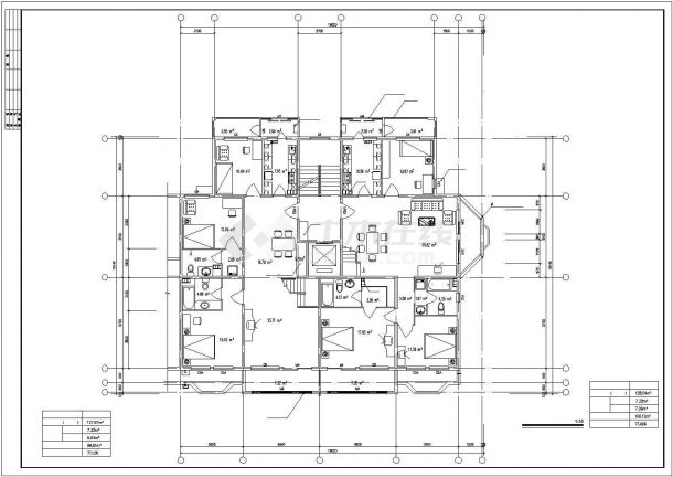 某单元楼楼层户型平面CAD建筑施工图纸【1楼梯1电梯2户 3室2厅 120至141平米之间】-图二