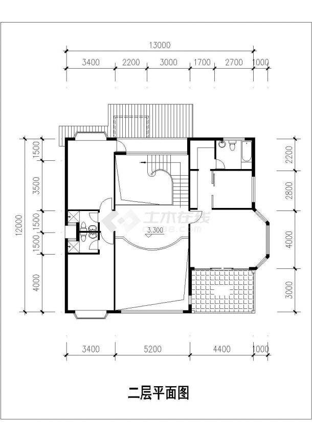 盐城市河阳新村某290平米2层砖混结构单体别墅平面设计CAD图纸-图一