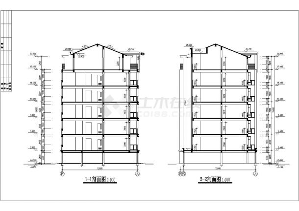 某长44.4米 宽13.9米 六层加1阁楼层框架结构3961平米三单元每单元2户对称户型住宅楼设计cad全套建施图（含设计说明）-图一