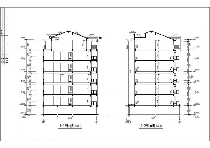 某长44.4米 宽13.9米 六层加1阁楼层框架结构3961平米三单元每单元2户对称户型住宅楼设计cad全套建施图（含设计说明）_图1