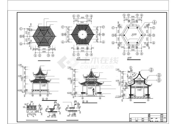 六角亭cad施工详细图纸（三张）-图一