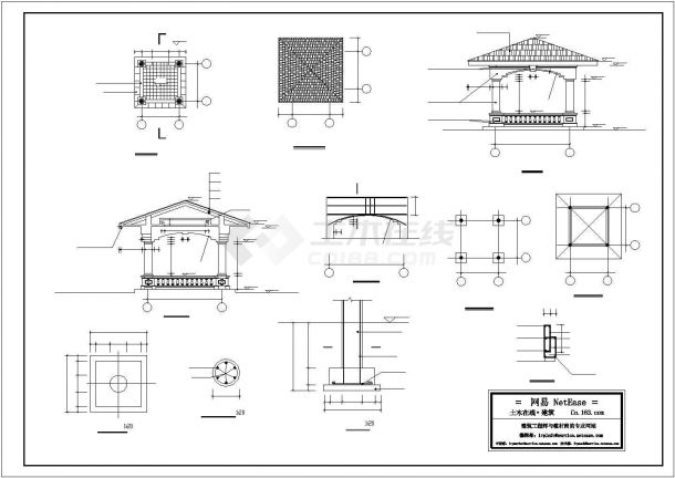 凉亭建筑结构设计CAD全套图纸-图一