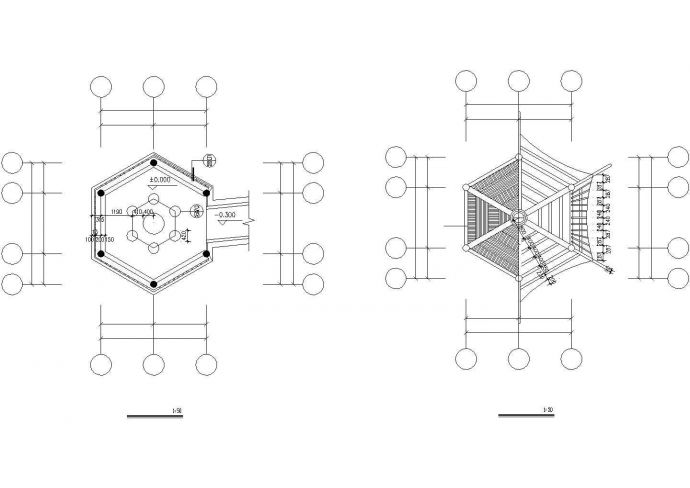 六角亭及连亭曲桥建筑设计CAD图_图1
