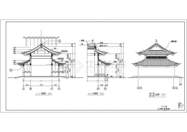 天王殿建筑施工CAD参考图纸-图二