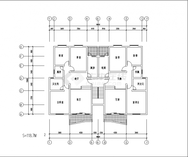 三套一梯两户户型住宅楼建筑设计施工cad图纸(含说明)