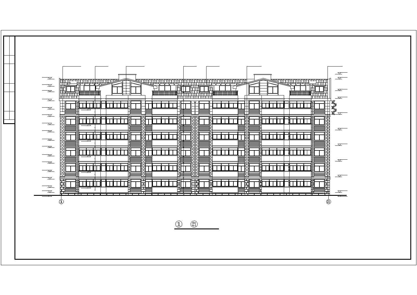 长48.2米 宽17.52米 框架结构CAD6层2单元每单元3户住宅楼设计图
