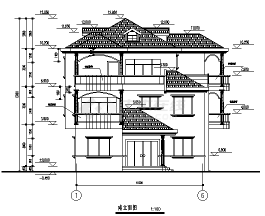 某三层欧式风格房屋建筑施工cad图，共八张-图二
