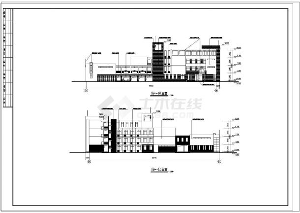 某小学四层框架结构教学楼（占地总面积12980㎡）设计cad全套建筑平立剖面图纸（含技术指标）-图二