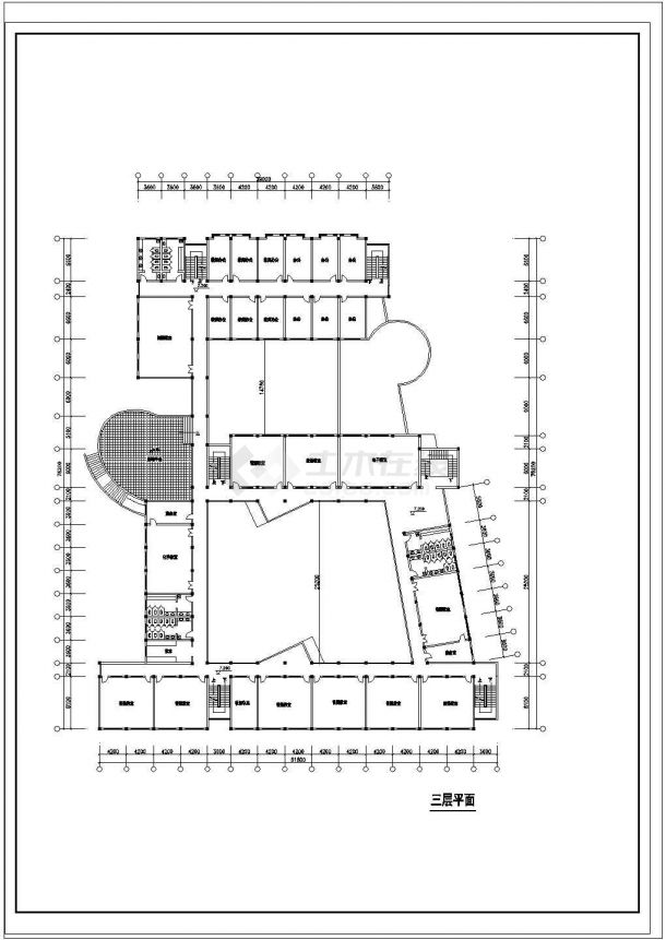 某学校四层框架结构教学楼设计cad建筑图纸（标注详细）-图二