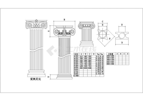 爱奥尼克柱cad图纸