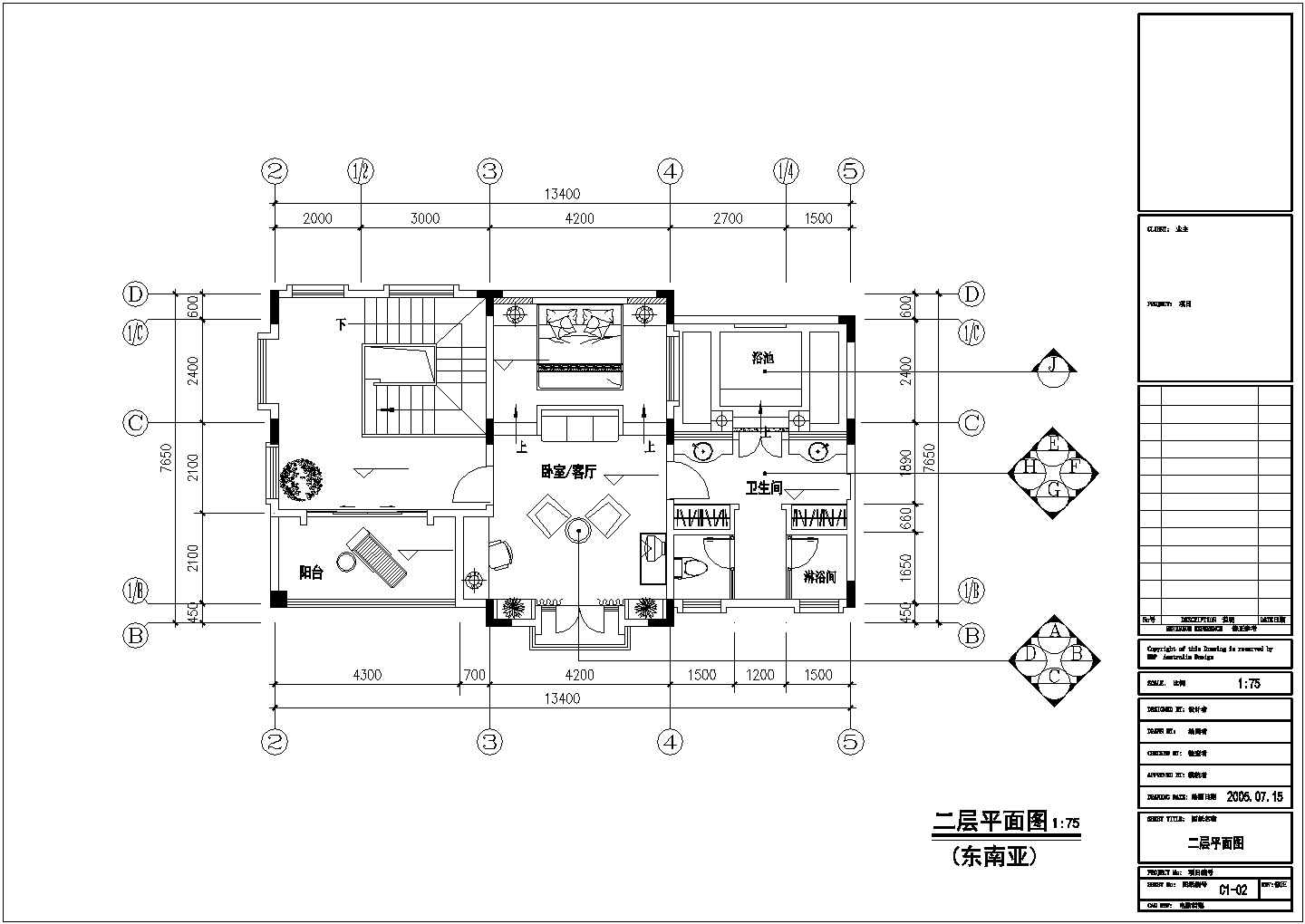 某城市东南亚风格现代别墅建筑装修设计施工方案CAD图纸
