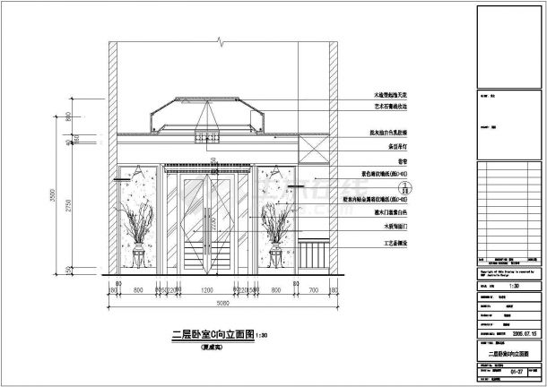 某城市内夏威夷风格别墅建筑全套装修设计施工方案CAD图纸-图二