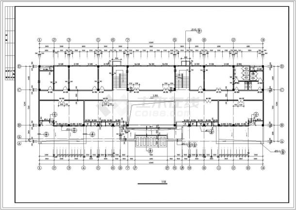 办公楼设计_某地区3层办公楼建筑施工cad图纸-图二