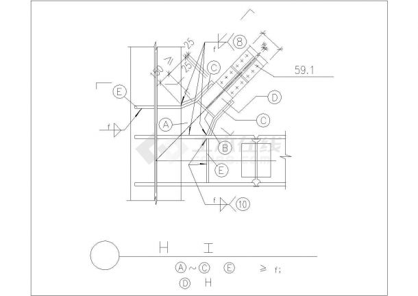 H型钢与相同截面的悬臂杆连接CAD详图-图二