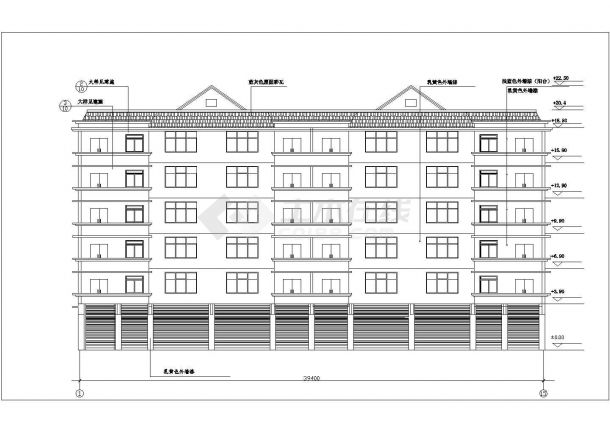 烟台市红旗路某小区6800平米六层住宅楼建筑设计CAD图纸（底框+砖混）-图二