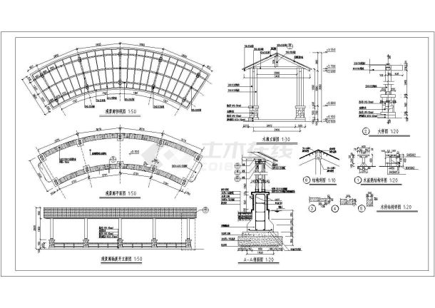 弧形木廊施工cad详图-图一