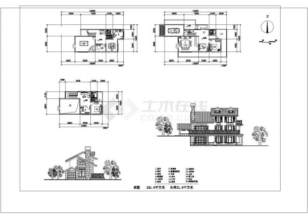 3层241.6平米乡间小别墅建筑设计图CAD图纸设计-图一