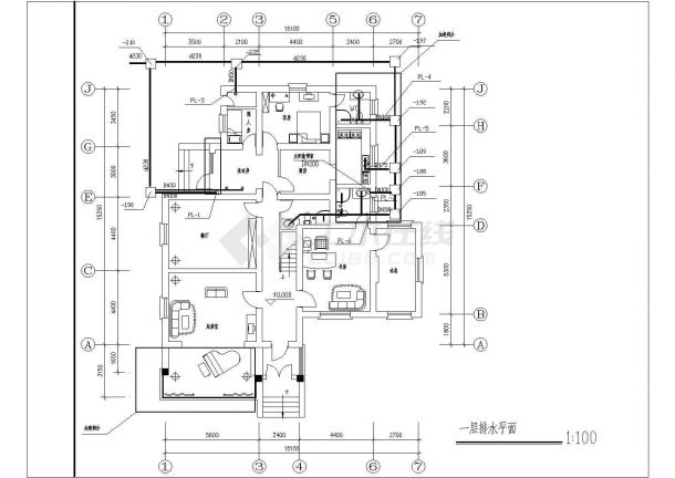 某2层别墅给排水设计CAD图纸-图一