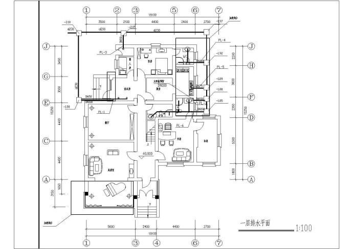 某2层别墅给排水设计CAD图纸_图1