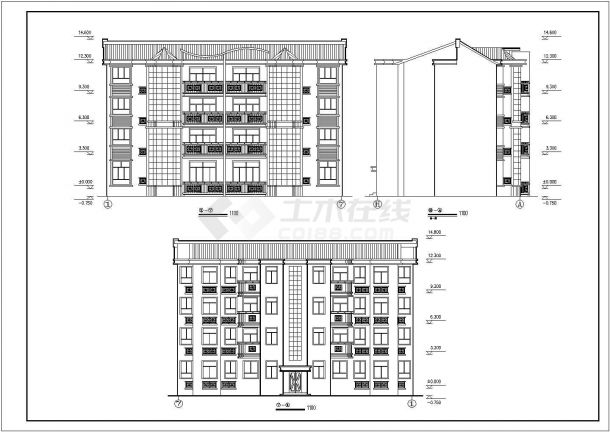 衡水市馨苑家居小区4层混合结构住宅楼全套建筑设计CAD图纸-图二